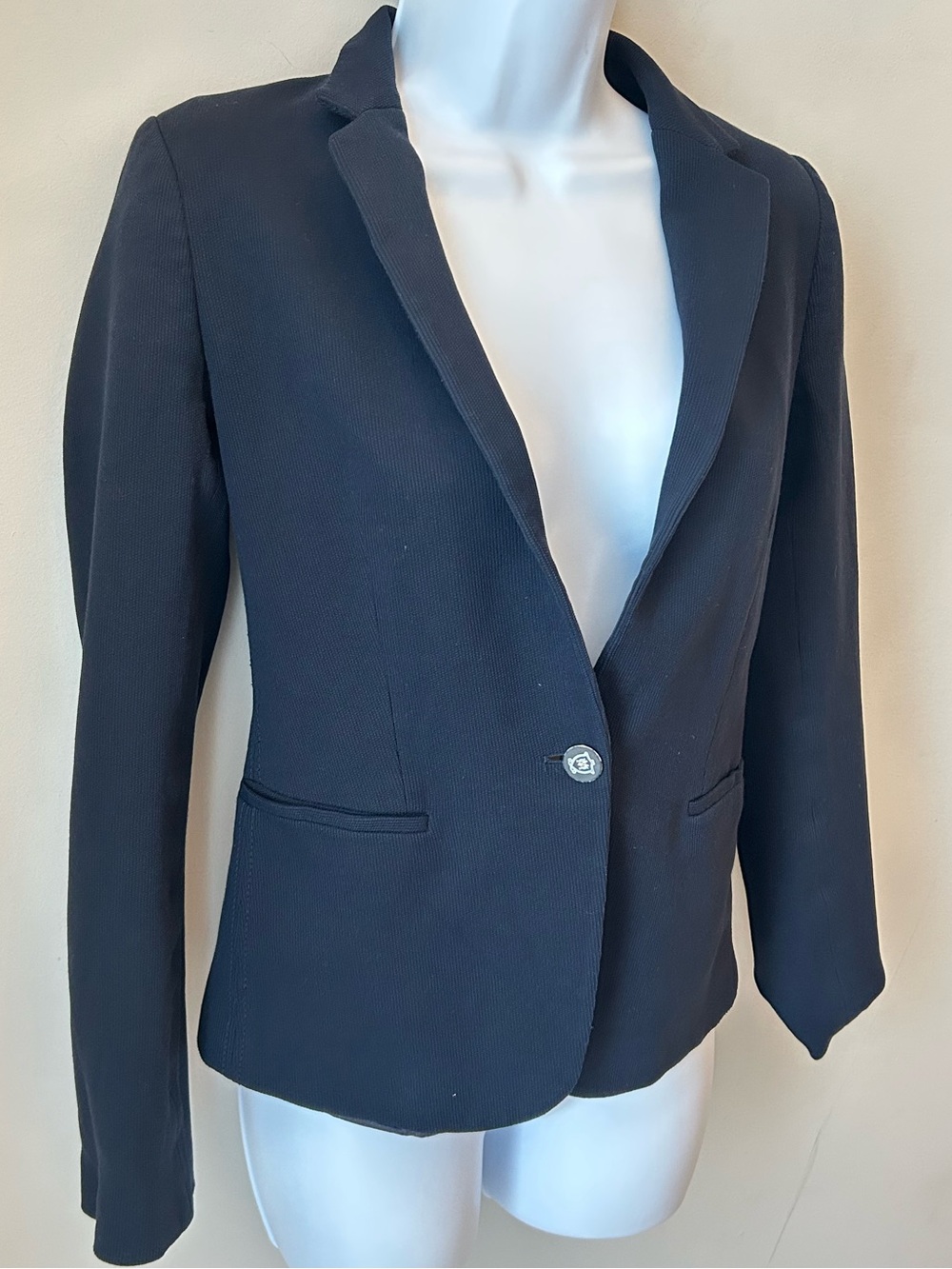 Massimo Dutti Navy Blazer Portugal Made Tailored Cotton Blend Quiet Luxury